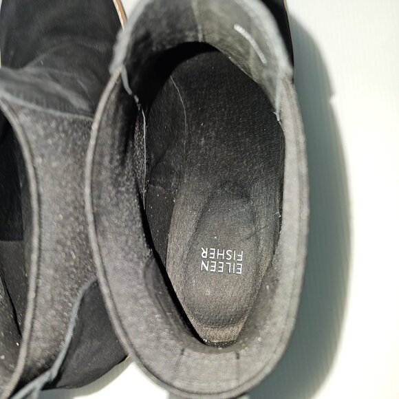 Eileen Fisher Luv Ankle Bootie Womens 11 Black Leather Wedge Chelsea Pull On - Picture 10 of 13
